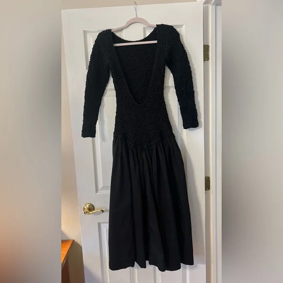 Mara Hoffman Elegant Black Textured Long Sleeve open back dress - Picture 8 of 11